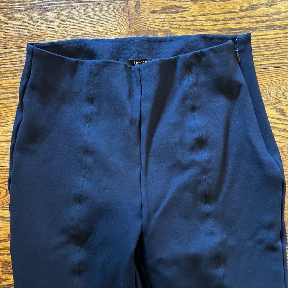 Quince Navy Ultra Stretch Ponte Pintuck Straight Leg Pants - Picture 5 of 8
